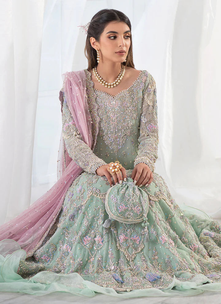 AQUA BLUE HEAVILY EMBELLISHED KHALIDAAR FROK