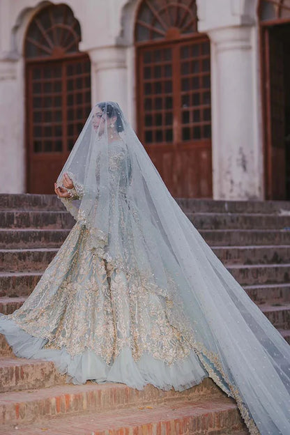BLUE WEDDING LEHENGA AND PISHWAS BRIDAL DRESS