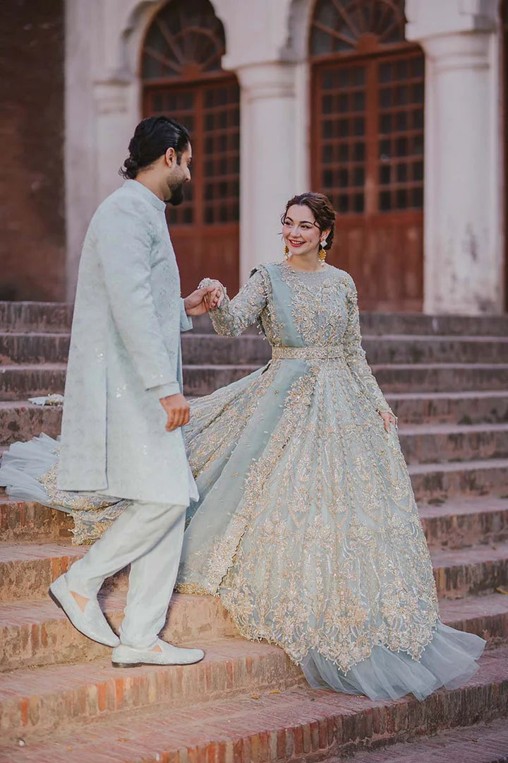 BLUE WEDDING LEHENGA AND PISHWAS BRIDAL DRESS