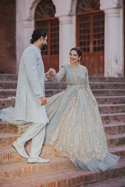 BLUE WEDDING LEHENGA AND PISHWAS BRIDAL DRESS