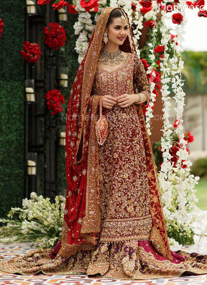 LONG SHIRT LEHENGA BRIDAL DRESS IN RED
