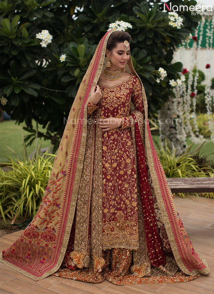 LONG SHIRT LEHENGA BRIDAL DRESS IN RED