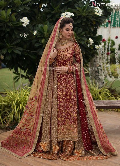 LONG SHIRT LEHENGA BRIDAL DRESS IN RED