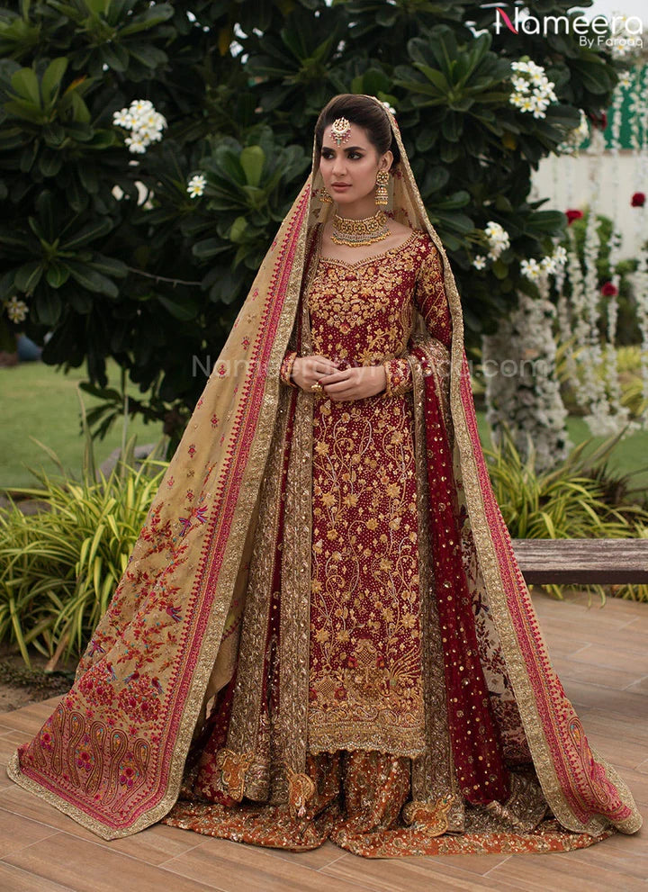 LONG SHIRT LEHENGA BRIDAL DRESS IN RED