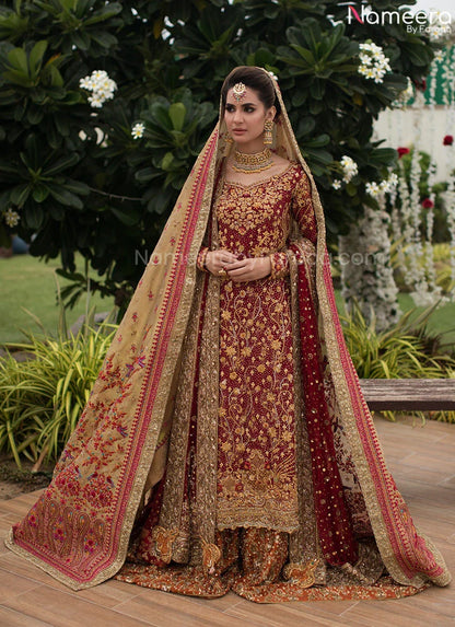 LONG SHIRT LEHENGA BRIDAL DRESS IN RED