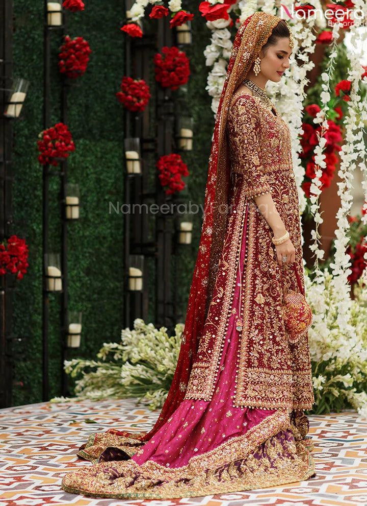 LONG SHIRT LEHENGA BRIDAL DRESS IN RED