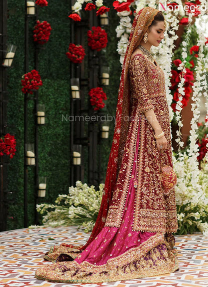 LONG SHIRT LEHENGA BRIDAL DRESS IN RED