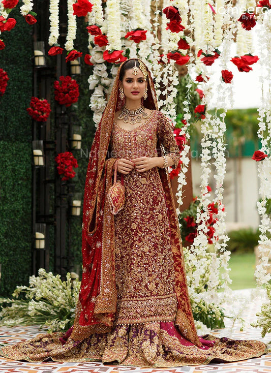 LONG SHIRT LEHENGA BRIDAL DRESS IN RED