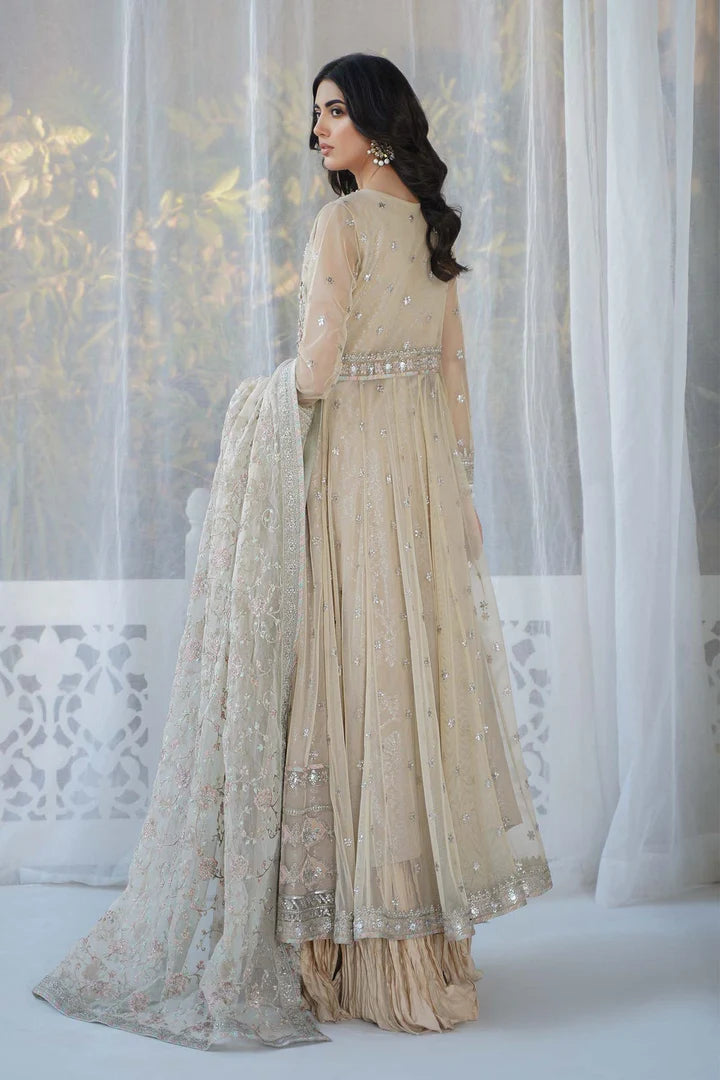 MARIA B SKIN SHADE EMBROIDERED PAKISTANI PARTY WEAR FROCK DRESS