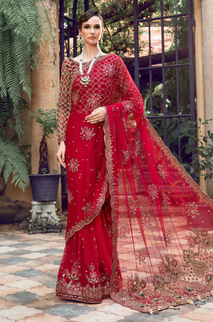 RED WEDDING DRESS IN NET BRIDAL SAREE STYLE
