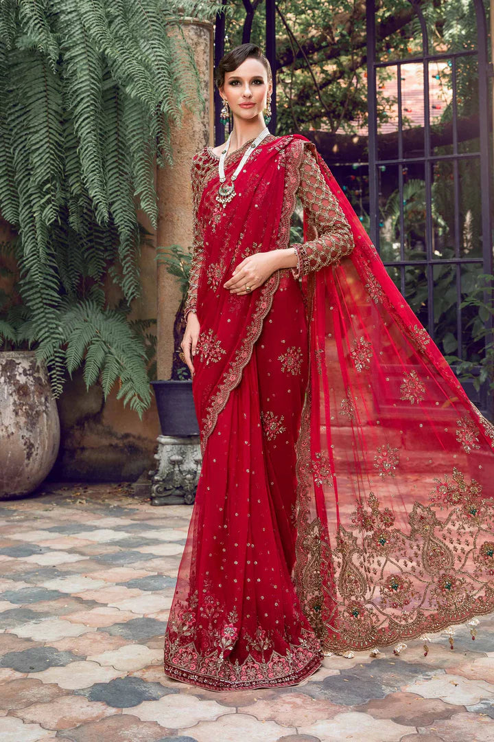 RED WEDDING DRESS IN NET BRIDAL SAREE STYLE
