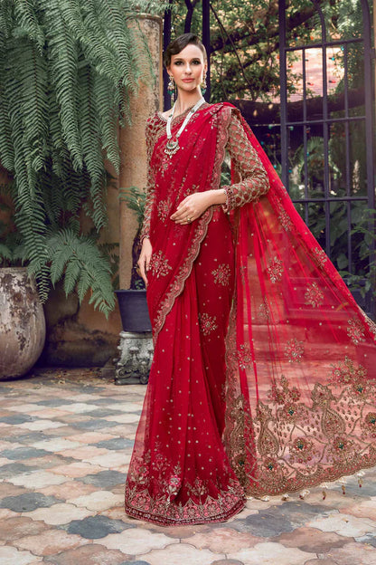 RED WEDDING DRESS IN NET BRIDAL SAREE STYLE