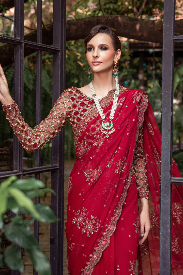 RED WEDDING DRESS IN NET BRIDAL SAREE STYLE