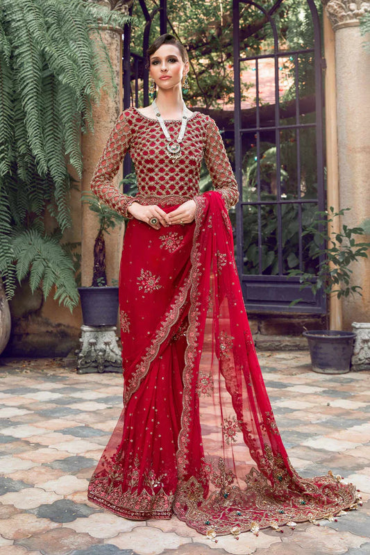 RED WEDDING DRESS IN NET BRIDAL SAREE STYLE