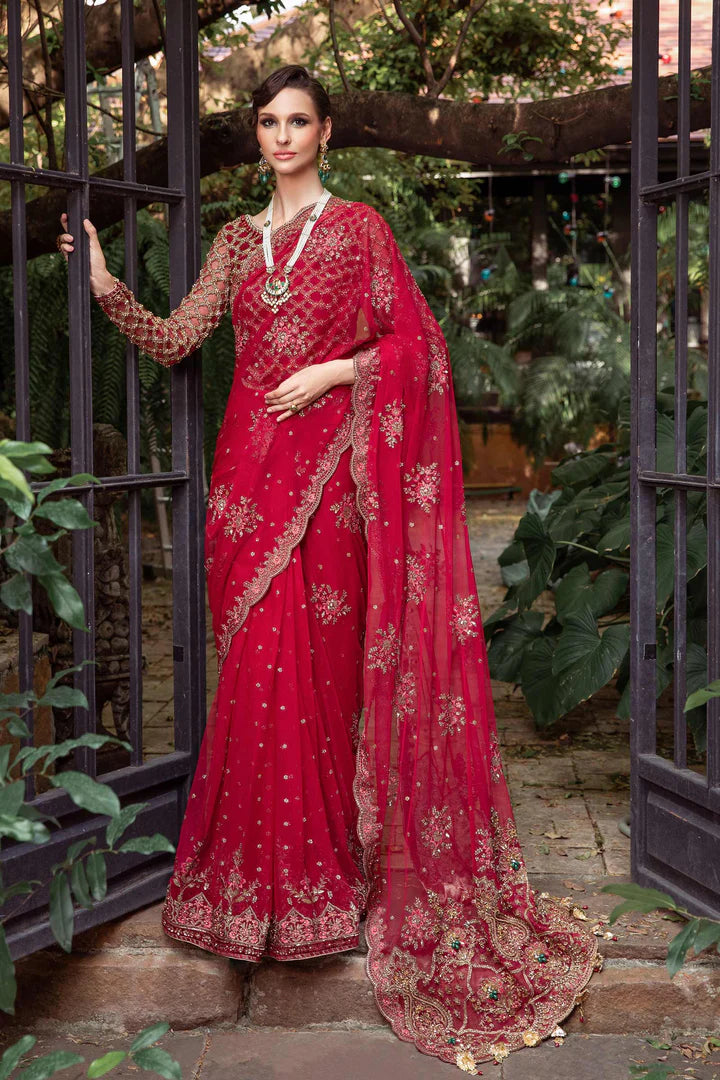 RED WEDDING DRESS IN NET BRIDAL SAREE STYLE