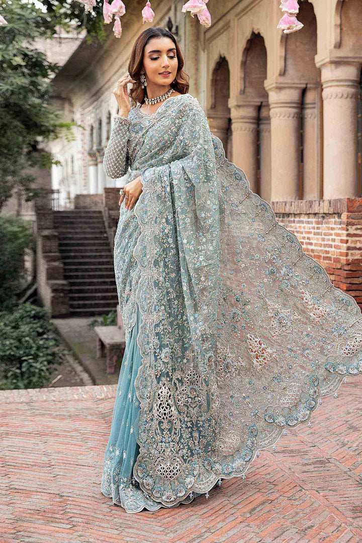 BRIDAL DRESS IN ICE BLUE WEDDING SAREE STYLE