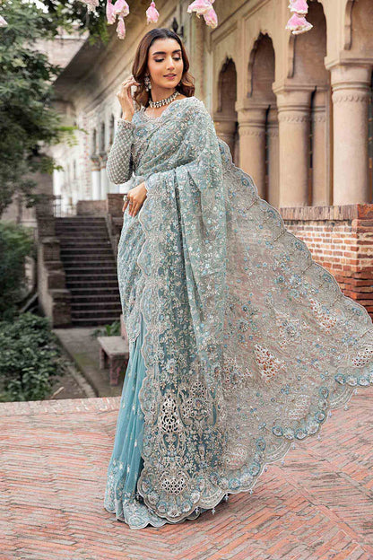 BRIDAL DRESS IN ICE BLUE WEDDING SAREE STYLE