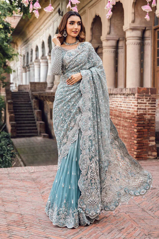 BRIDAL DRESS IN ICE BLUE WEDDING SAREE STYLE