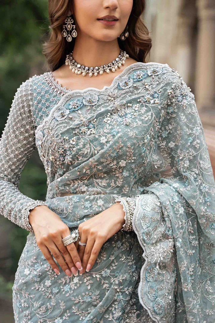 BRIDAL DRESS IN ICE BLUE WEDDING SAREE STYLE