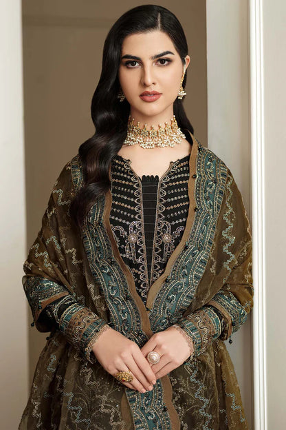 Luxury Golden Embroidered Black Salwar kameez Dupatta